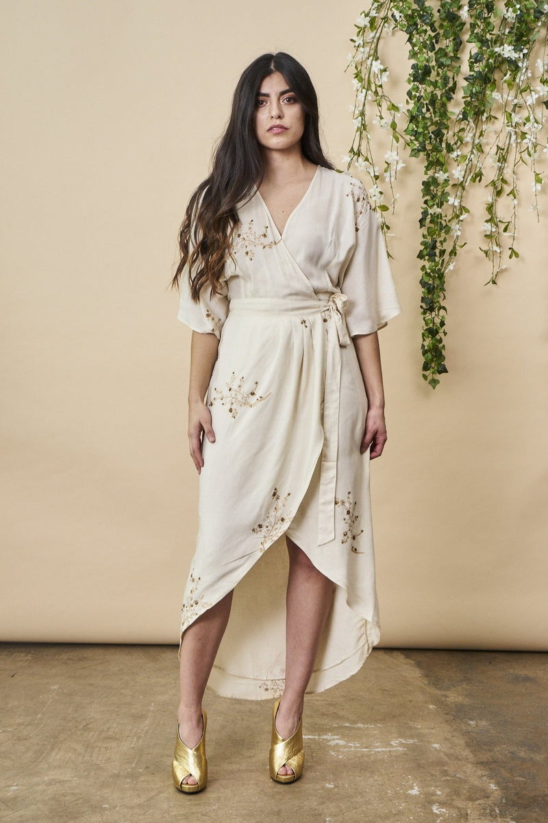 Hand Beaded Cherry Blossom Maxi Wrap in Ivory + Antique Gold –  SymbologyClothing